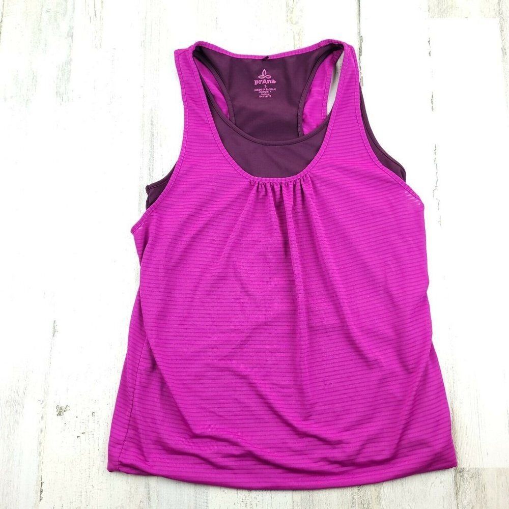 Prana Women's Sleeveless Scoop Neck Top Burnout Double Layer pink SZ S